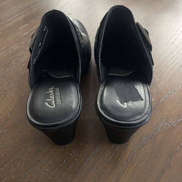 Clarks Bendables Slip On Mule Clog Womens Size 11 Black Leather Mirabelle Buckle - Picture 4 of 10